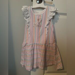 4T Barbie Striped toddler Dress - Pink and White